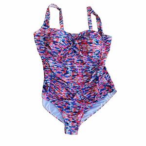 Beach Party One Piece Swimsuit Ladies Swim Suit Pink & Blue Multi US Plus 24